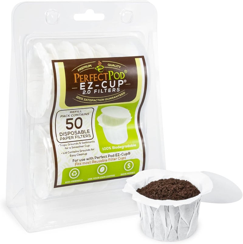 Perfect Pod EZ-Cup Disposable Paper Filters with Patented Lid Design for Reusable Coffee Pods - 4 Pack (200 Filters) - Image 3