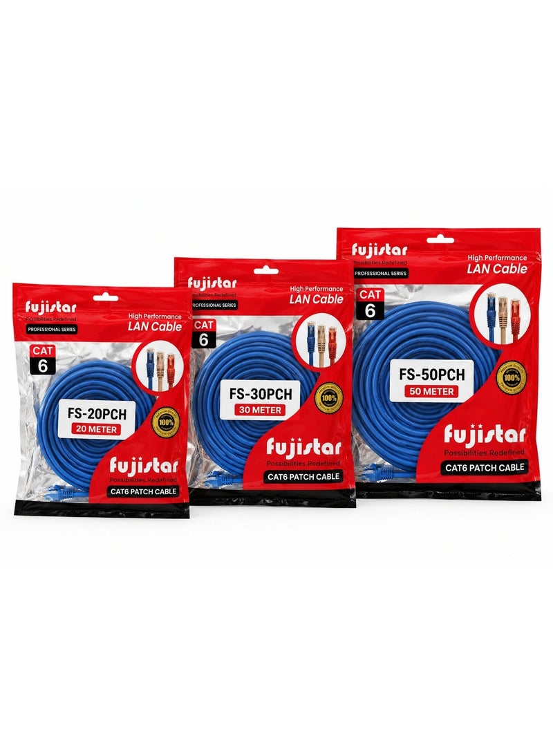 fujistar CAT6 UTP Ethernet Network Cable RJ45 to RJ45 – High Speed Internet LAN Cable Up to 1000Mbps – Compatible with Router, PC, Laptop, Switch, CCTV & Networking Devices – 20M / 30M / 50M – Blue - Image 2