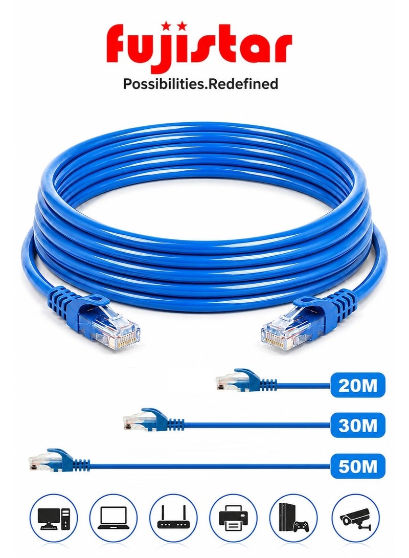 fujistar CAT6 UTP Ethernet Network Cable RJ45 to RJ45 – High Speed Internet LAN Cable Up to 1000Mbps – Compatible with Router, PC, Laptop, Switch, CCTV & Networking Devices – 20M / 30M / 50M – Blue - Image 1