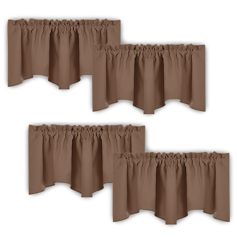 NICETOWN Room Darkening Cappuccino Curtain Valances - Solid Home Fashion 52 inches by 18 inches Rod Pocket Valance Curtain Panels for Small Window  Short Drapes/Draperies  Set of 4 Pieces - Image 1