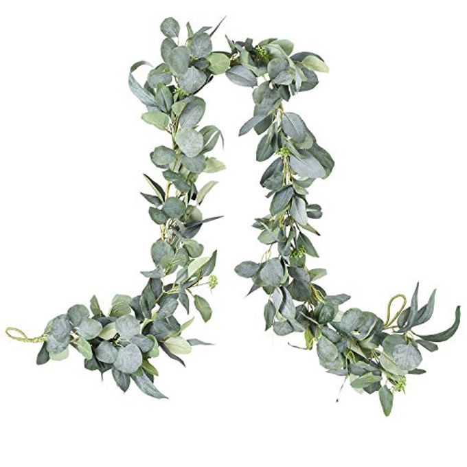 DearHouse 6.2 Feet Eucalyptus Garland Artificial Silk Eucalyptus Leaves Vines Handmade Garland Greenery Wedding Home Backdrop Arch Wall Decor - Image 1