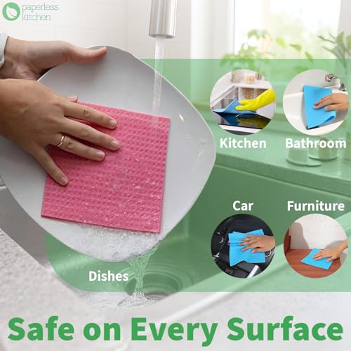 PaperlessKitchen Reusable Swedish Dishcloths for Kitchen – Eco Friendly Paper Towel Alternative – Absorbent, Washable, Compostable Cleaning Cloths – 4 Pack by Paperless Kitchen - Image 2