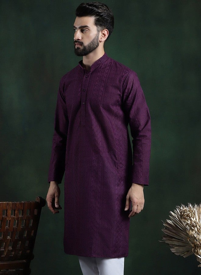 Sojanya Embroidered Mandarin Collar Cotton Kurta for Men - Image 3