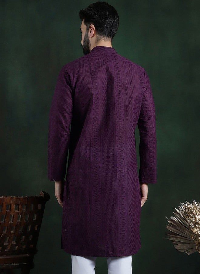 Sojanya Embroidered Mandarin Collar Cotton Kurta for Men - Image 4