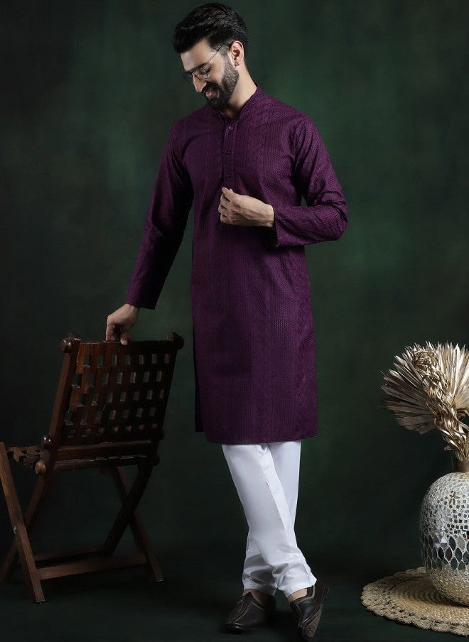 Sojanya Embroidered Mandarin Collar Cotton Kurta for Men - Image 5