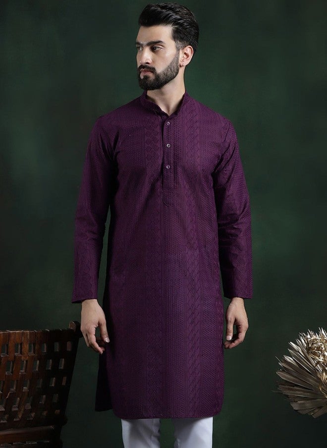 Sojanya Embroidered Mandarin Collar Cotton Kurta for Men - Image 1