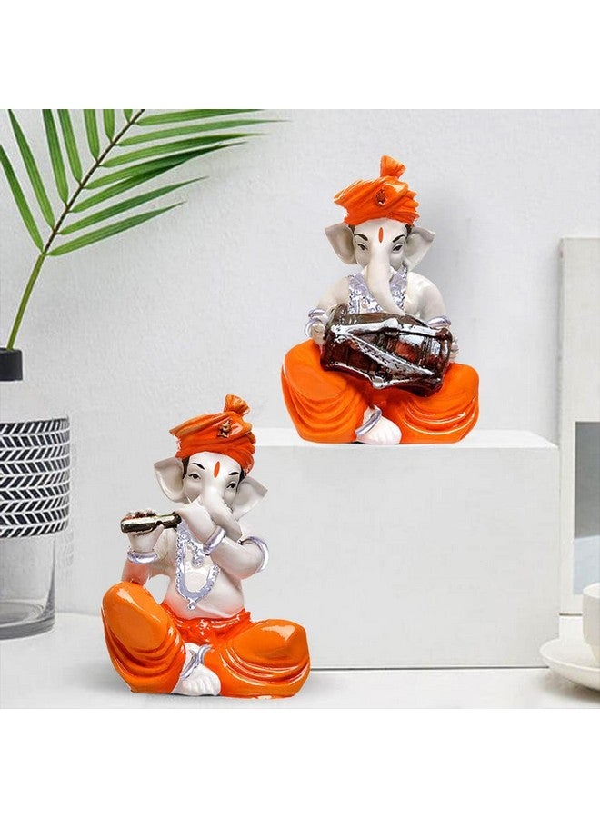 Xtore Musical Ganesha Pair for Home Decor | Brings Prosperity - (Orange and White, Pack of 2)(Resin) - Image 1