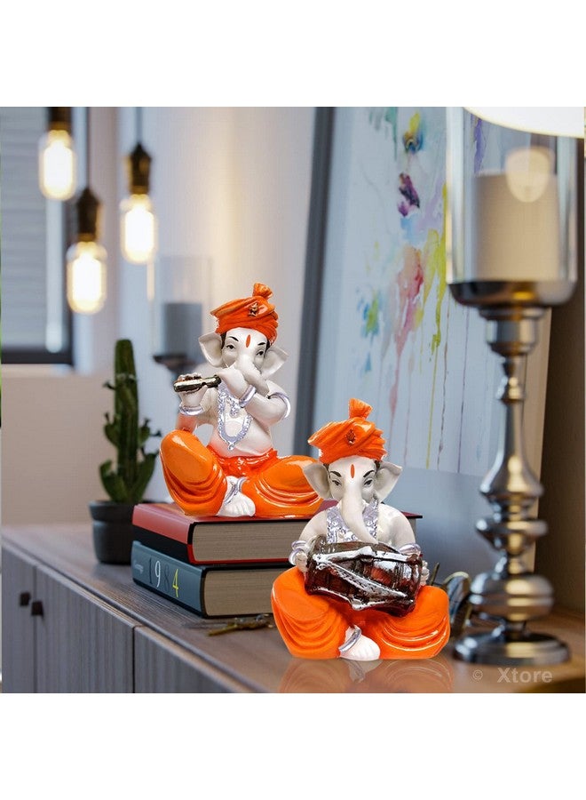 Xtore Musical Ganesha Pair for Home Decor | Brings Prosperity - (Orange and White, Pack of 2)(Resin) - Image 2