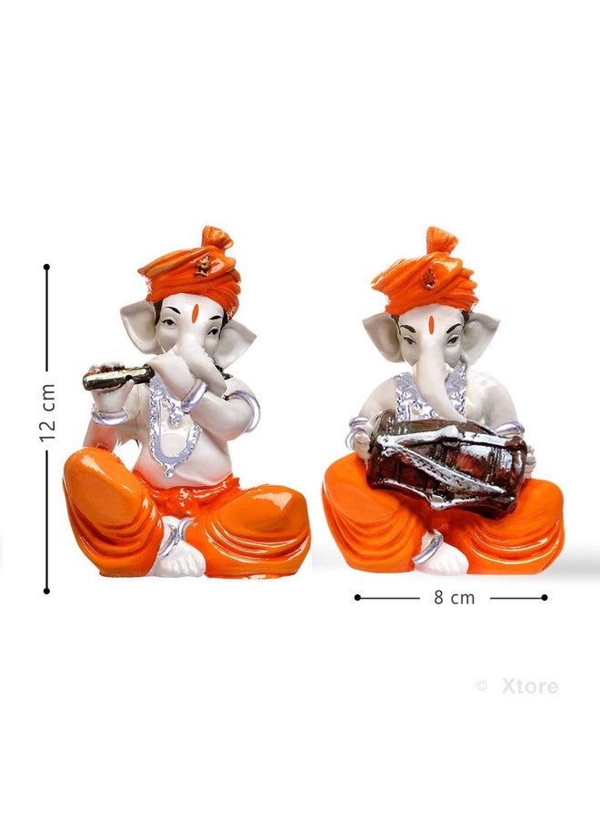 Xtore Musical Ganesha Pair for Home Decor | Brings Prosperity - (Orange and White, Pack of 2)(Resin) - Image 4