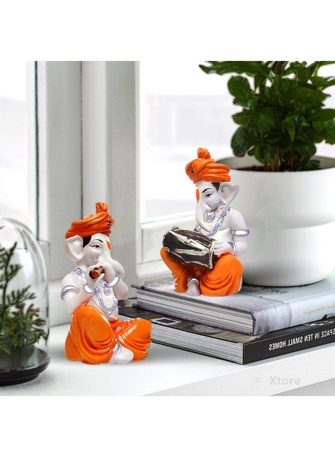 Xtore Musical Ganesha Pair for Home Decor | Brings Prosperity - (Orange and White, Pack of 2)(Resin) - Image 3
