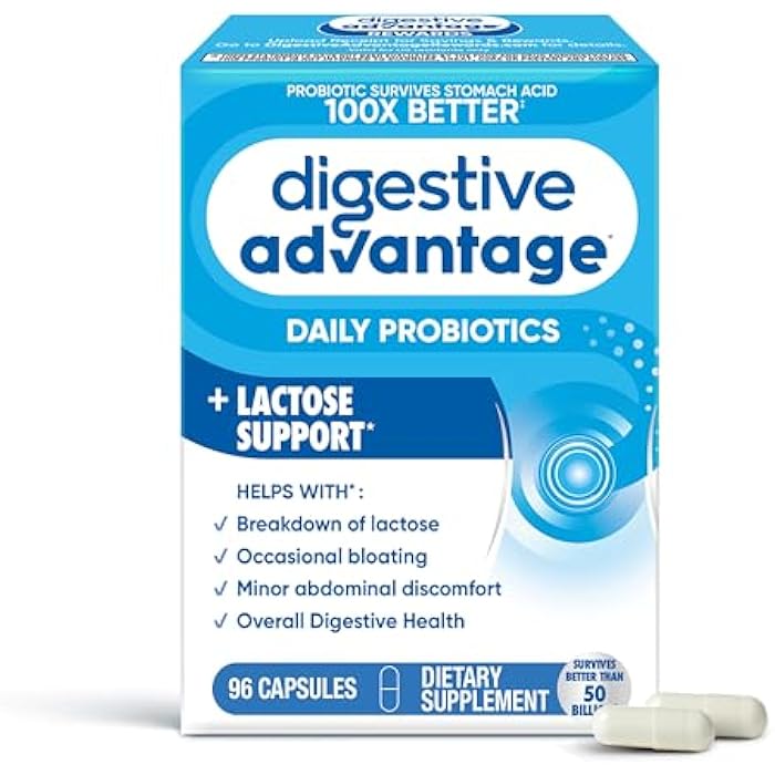 Digestive Advantage Probiotics + Lactase Digestive Enzymes For Digestive Health, Daily Probiotics For Women Men Occasional Bloating, Lactose Breakdown, Minor Abdominal Discomfort, Immune Support, 96ct - Image 1