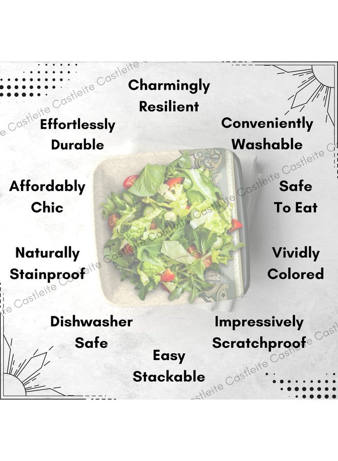 Castleite Bliss Melamine Quarter Plates Set of 6 - Size 7', Non Breakable, Square Designer Plate for Serving Snacks, Breakfast, Lunch or Dinner at Home, Kitchen, or Café, Stainless (Sandy Shores) - Image 3