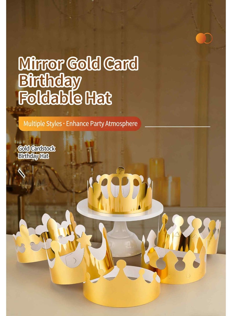 ULHYC 12 Pieces Premium Gold Paper Crowns - 6 Unique Styles Adjustable Birthday Party Hats for Kids & Adults - Royal King & Queen Decorations for Celebrations, Jubilee, and Photo Props - Image 1