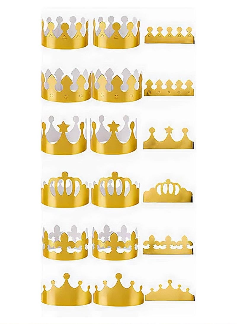 ULHYC 12 Pieces Premium Gold Paper Crowns - 6 Unique Styles Adjustable Birthday Party Hats for Kids & Adults - Royal King & Queen Decorations for Celebrations, Jubilee, and Photo Props - Image 2