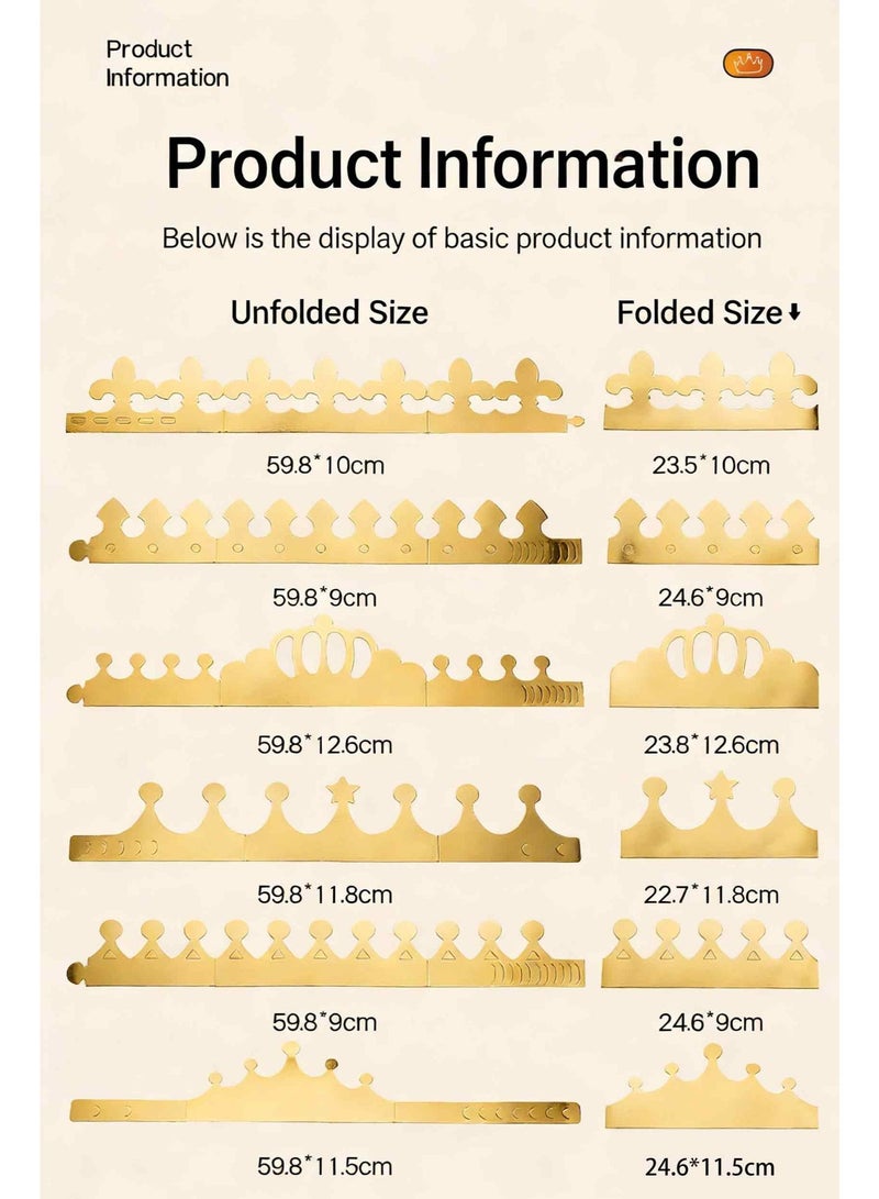 ULHYC 12 Pieces Premium Gold Paper Crowns - 6 Unique Styles Adjustable Birthday Party Hats for Kids & Adults - Royal King & Queen Decorations for Celebrations, Jubilee, and Photo Props - Image 3