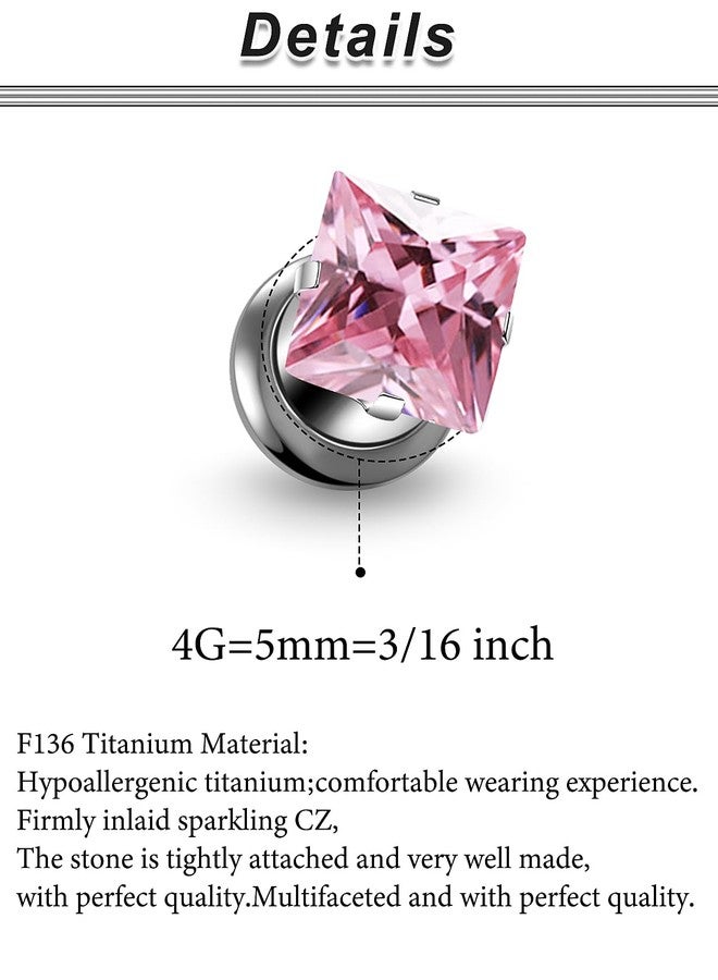 Ocptiy 4G Astm F136 Titanium Gauges Tunnels Plugs Earrings for Ears Stretching Kit 4 Gauge Implant Grade Screw Fit Gold Pink Diamond Tunnels Plugs Hollow Gauges Size 5mm Piercing Women Men 3/16 inch - Image 2