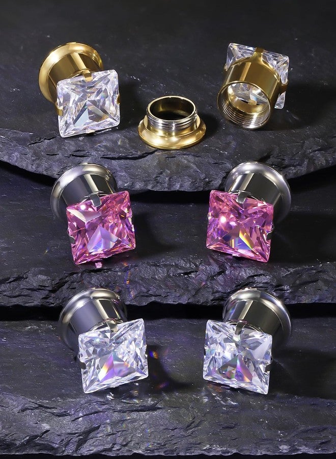 Ocptiy 4G Astm F136 Titanium Gauges Tunnels Plugs Earrings for Ears Stretching Kit 4 Gauge Implant Grade Screw Fit Gold Pink Diamond Tunnels Plugs Hollow Gauges Size 5mm Piercing Women Men 3/16 inch - Image 3