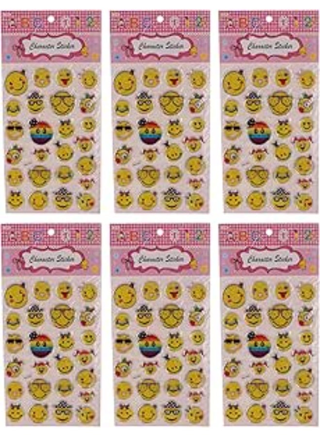 3A Emoji Plastic Sticker Set Of 6 Pieces For Kids - Multi Color 21915-3-30-3A-5120-Multi Color30 - Image 1