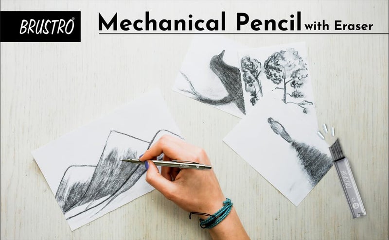 BRUSTRO Mechanical Pencil Set | HB-20 leads, 2B-20 leads, Spare eraser- 8 units|Tip size- 0.5 mm |Ideal for Students,Adults, Home,School,Office,Stationery Use |Writing, Sketching, Drawing, Mandala Art - Image 3