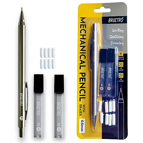 BRUSTRO Mechanical Pencil Set | HB-20 leads, 2B-20 leads, Spare eraser- 8 units|Tip size- 0.5 mm |Ideal for Students,Adults, Home,School,Office,Stationery Use |Writing, Sketching, Drawing, Mandala Art - Image 1