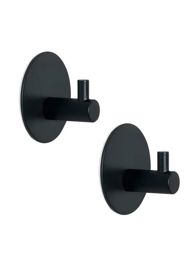 2 Pack Heavy Duty Black Towel Hooks Adhesive Metal Wall Mounted For Bathroom - Image 1