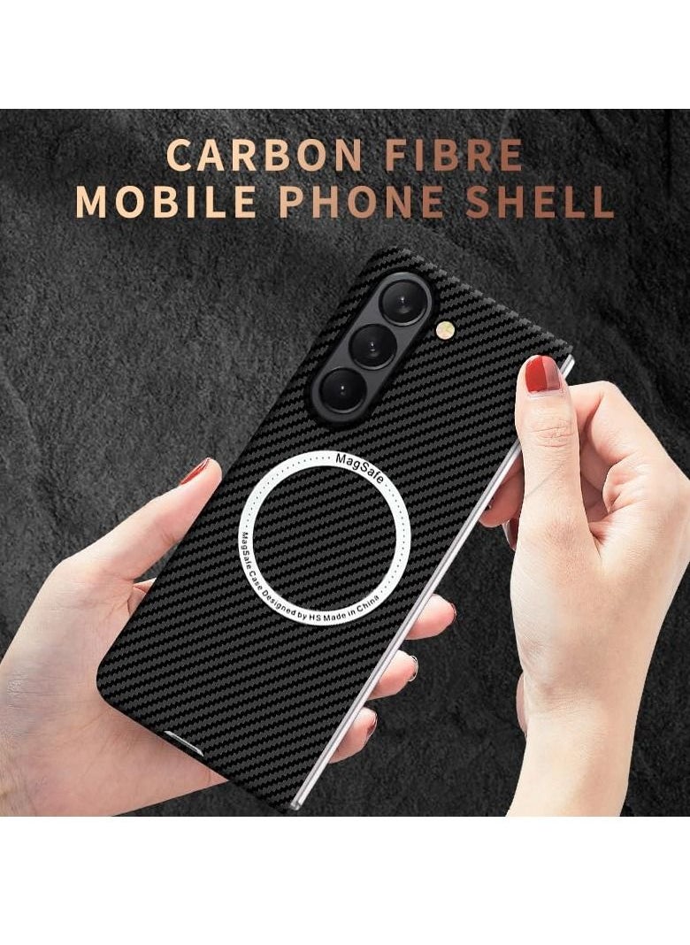 Aookay - Aookay Case for Samsung Galaxy Z Fold 5 Compatible with MagSafe Charger, Carbon Fiber Pattern Slim Shockproof Anti Drop Case for Z Fold 5. No Front Screen Protector - Image 1