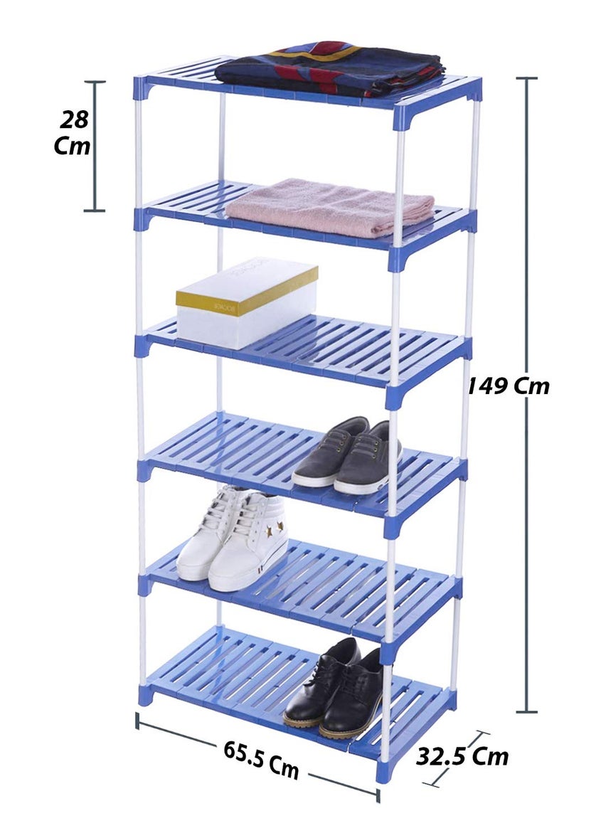 FLIPZON - FLIPZON 6 Step Strong Foster Rack Organizer for Shoe/Clothes/Books | Need to Be Assemble - DIY | Metal & Plastic | Blue & White - Image 1