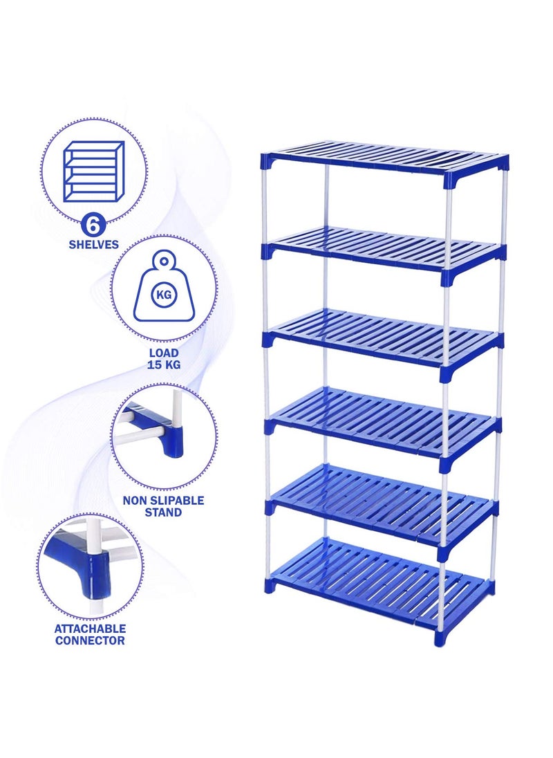 FLIPZON - FLIPZON 6 Step Strong Foster Rack Organizer for Shoe/Clothes/Books | Need to Be Assemble - DIY | Metal & Plastic | Blue & White - Image 1