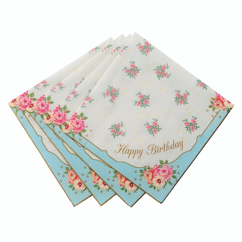 Talking Tables Tea Party Happy Birthday Floral Napkins | Truly Scrumptious | Also Great for Birthday Party, Baby Shower, Wedding and Anniversary | Paper TS3-NAPKIN-HB, 33 x 33 centimeters, 20 - Pack - Image 1