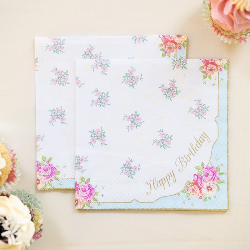 Talking Tables Tea Party Happy Birthday Floral Napkins | Truly Scrumptious | Also Great for Birthday Party, Baby Shower, Wedding and Anniversary | Paper TS3-NAPKIN-HB, 33 x 33 centimeters, 20 - Pack - Image 2