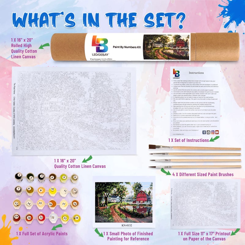 Ledgebay Paint by Numbers Kit for Adults: Beginner to Advanced Number Painting Kit - Fun DIY Arts & Crafts | Color by Numbers for Adults - Kits Include - (The Road Home 16" x 20" Unframed) - Image 3