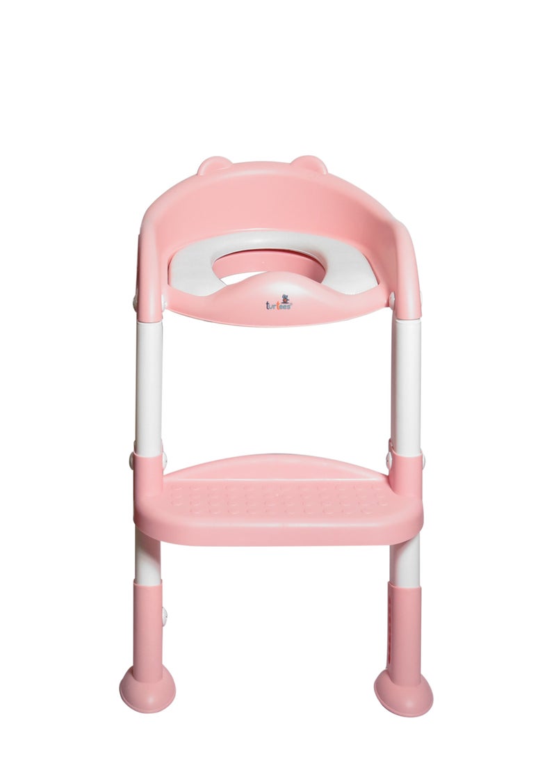 turtees® Potty Training Toilet Seat with Step Stool for Boys and Girls, Comfortable and Safe Potty Seat Potty Chair, Potty Training Seat Pad with Handle (Pink) - Image 1