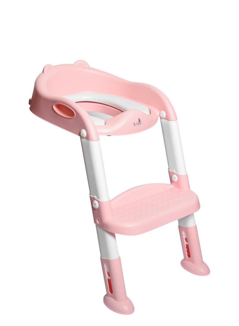 turtees® Potty Training Toilet Seat with Step Stool for Boys and Girls, Comfortable and Safe Potty Seat Potty Chair, Potty Training Seat Pad with Handle (Pink) - Image 2