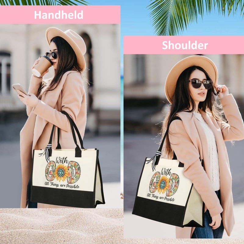 Tecanne Christian Gifts for Women, Her, Mom, Wife, Girlfriend, Sisters, Best Friends - Canvas Tote Bag with Makeup Bag, Inspirational, Religious, Spiritual, Birthday Christmas Gifts for Women - Image 2