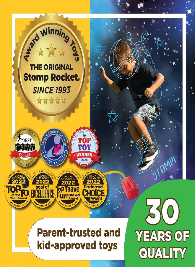Stomp Rocket Original Jr. Glow Rocket Launcher for Kids - Soars 100 Ft - 7 Foam Rockets and Adjustable Launcher Stand - Fun Outdoor or Indoor Toy and Gift - Safe for Boys or Girls Age 3+ Years Old
