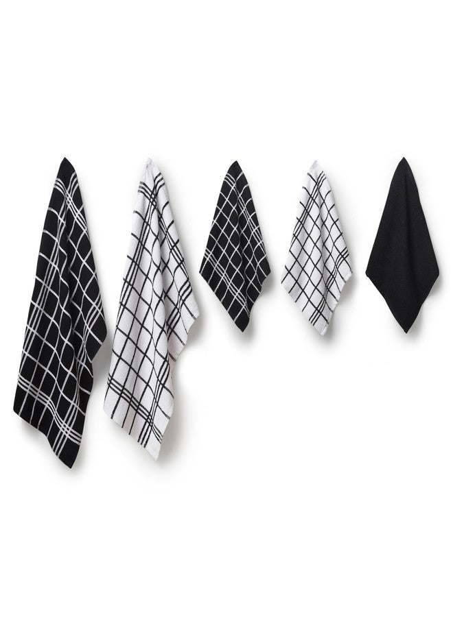Encasa XO Encasa Bath & Kitchen Towels | Hand and Dish Wash Cloth Set | Checkered Cotton Terry Towel for Drying and Cleaning | Pack of 10 - Black Combo - Image 2