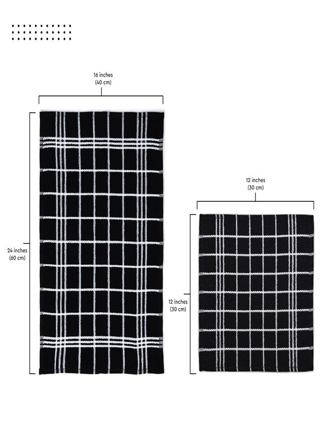 Encasa XO Encasa Bath & Kitchen Towels | Hand and Dish Wash Cloth Set | Checkered Cotton Terry Towel for Drying and Cleaning | Pack of 10 - Black Combo - Image 4