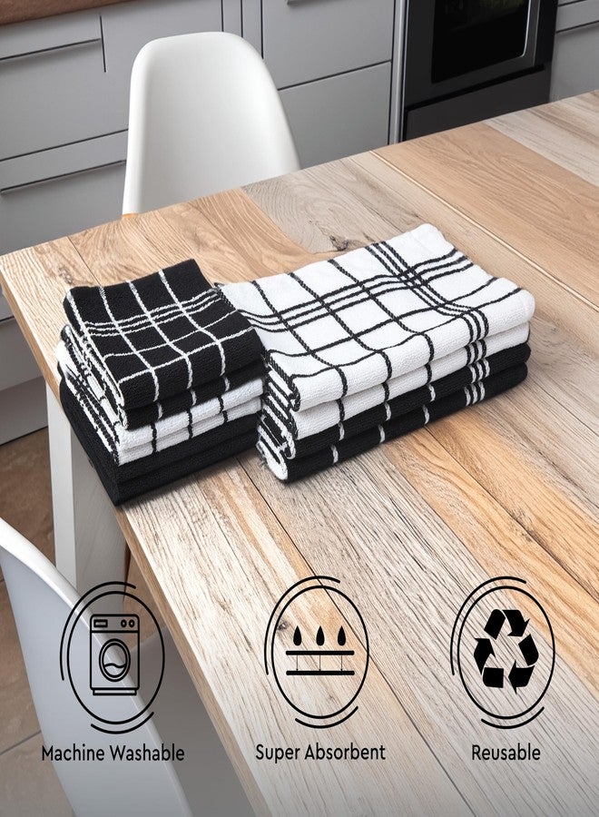Encasa XO Encasa Bath & Kitchen Towels | Hand and Dish Wash Cloth Set | Checkered Cotton Terry Towel for Drying and Cleaning | Pack of 10 - Black Combo - Image 3
