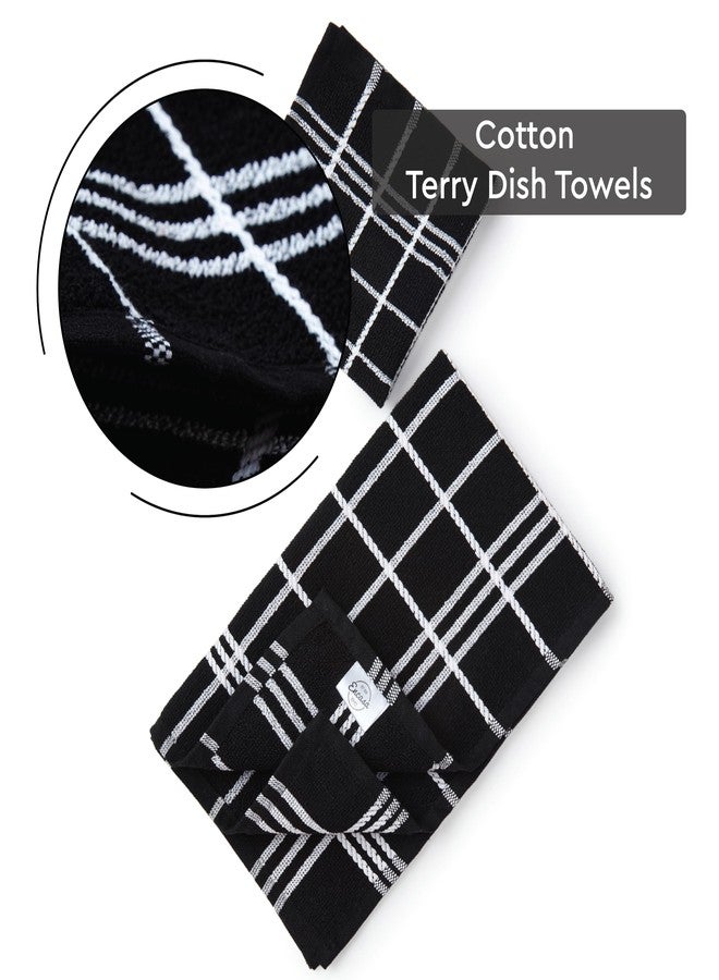 Encasa XO Encasa Bath & Kitchen Towels | Hand and Dish Wash Cloth Set | Checkered Cotton Terry Towel for Drying and Cleaning | Pack of 10 - Black Combo - Image 5