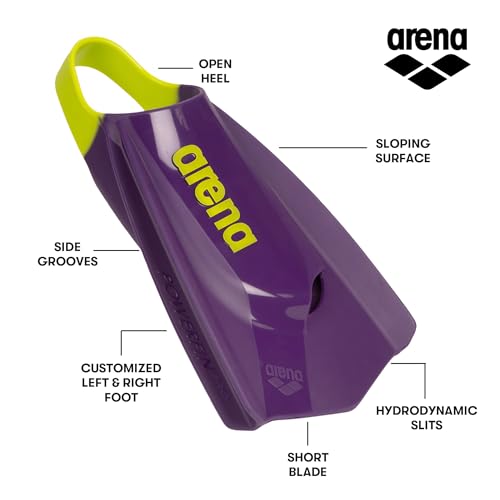 Arena Unisex Adult Powerfin Pro II Swim Training Fins Men and Women Silicone Short Blade Flippers LeftRight Customized PlumArctic Lime Size 95105 - Image 3