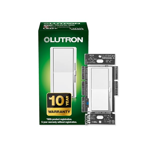 Lutron Diva LED+ Dimmer Light Switch for Dimmable LED, Halogen, and Incandescent Bulbs, 150 Watt, Single-Pole or 3-Way, DVCL-153P-WH, White - Image 1
