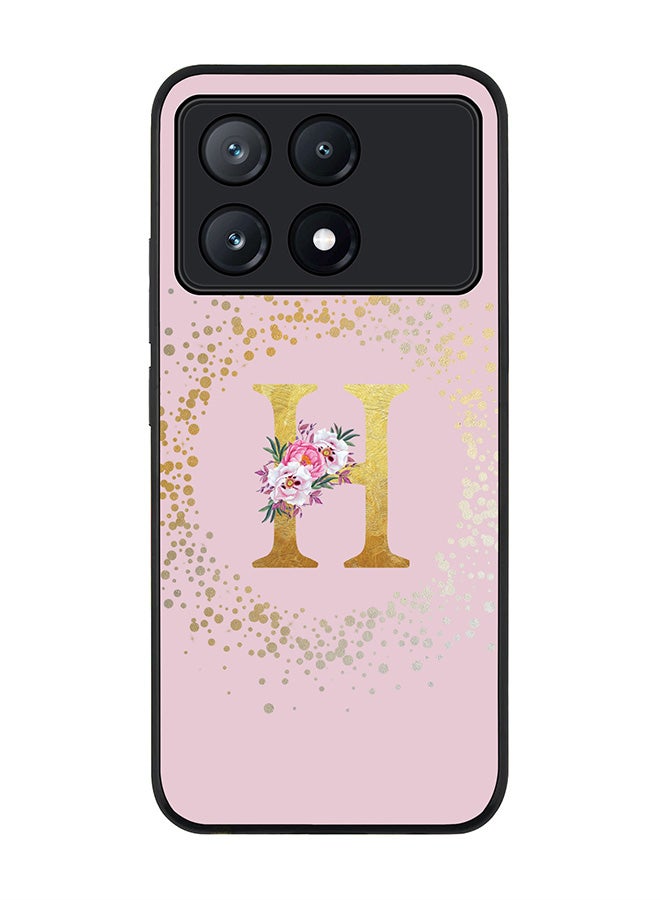 Stylizedd Rugged Black Edge Case for Xiaomi Poco X6 Pro, Slim fit Case Thin Cover- Custom Monogram Initial Letter Floral Pattern Alphabet - H  (Pink) - Image 1