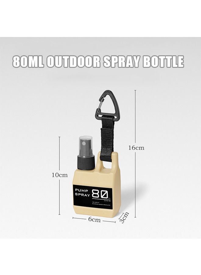 80ml Outdoor Spray Bottle with Hook buckle, Plastic Refillable Liquid Containers, Fine Mist Sprayer for Camping Cleaning Plants (Brown+Black)