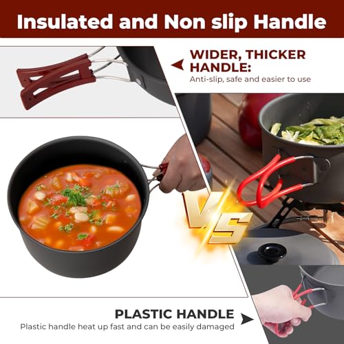 Bulin Camping Cookware Pots and Pans Set, Lightweight Backpacking Cooking Set Outdoor Cook Gear for Family Hiking Picnic (Kettle, Pot, Frying Pan, Bowls, Plates, Spoon) - Image 5