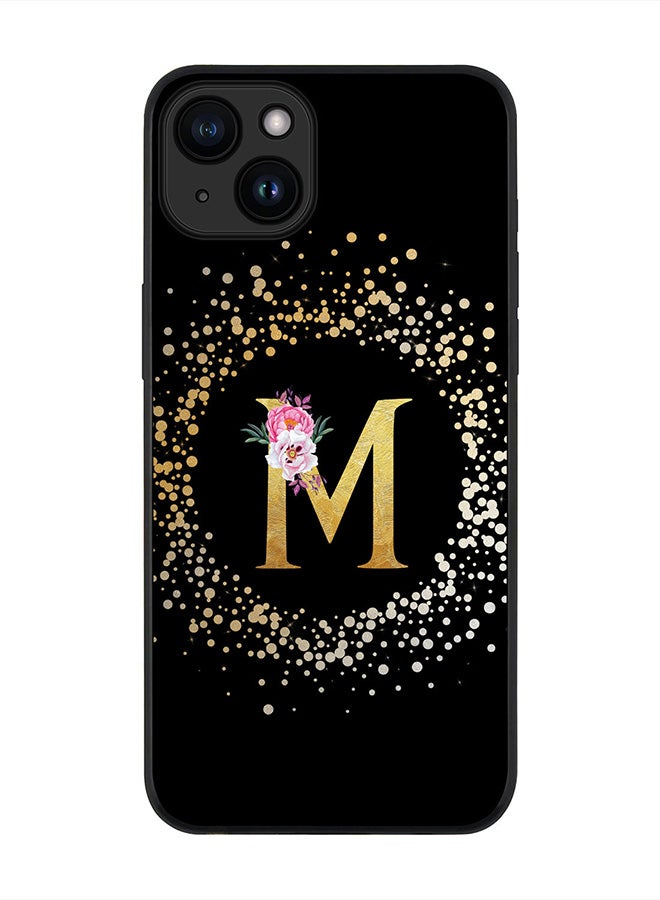 Stylizedd Cover for iPhone 15 Case , Rugged Black Slim fit Thin Protective Phone Cases - Custom Monogram Initial Letter Floral Pattern Alphabet - M (Black) - Image 1
