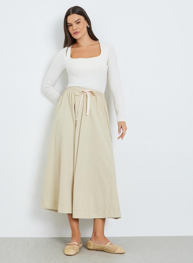 Take Two Beige Drawstring Waist Pleated Skirt - Image 1