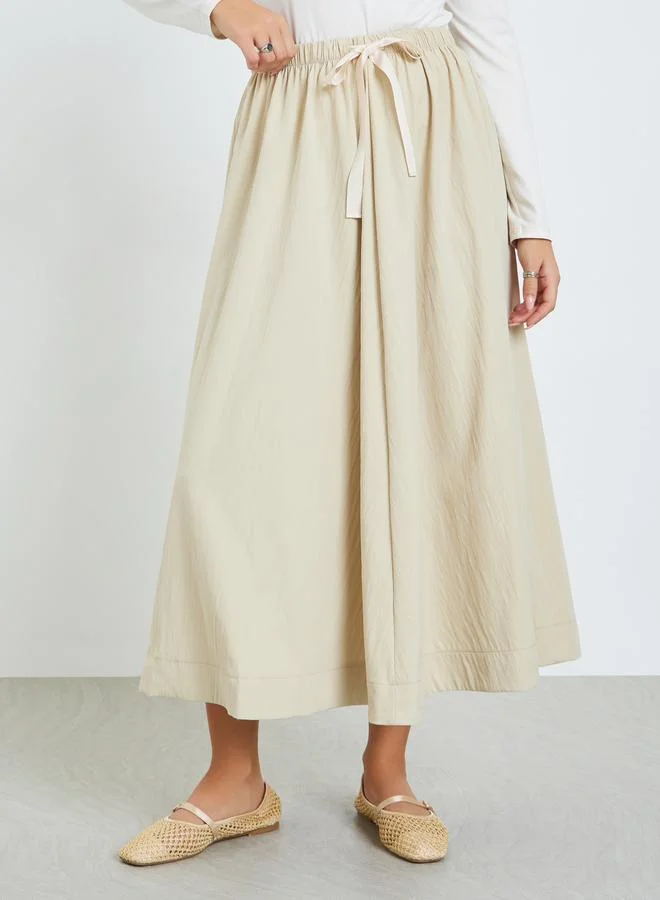 Take Two Beige Drawstring Waist Pleated Skirt