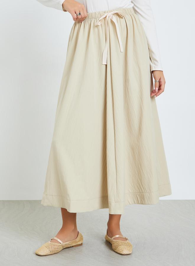 Take Two Beige Drawstring Waist Pleated Skirt - Image 2