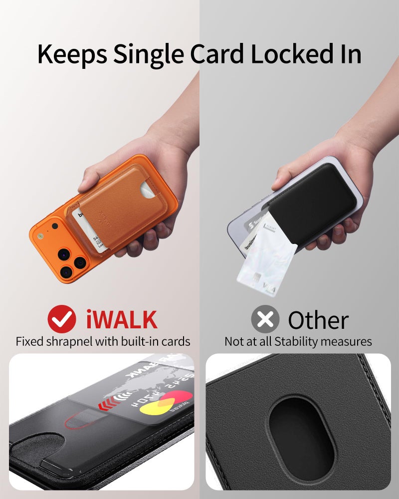 iWALK Stronger Magnetic Wallet, Upgraded for MagSafe Wallet, RFID Blocking, 5 Card Holder with Adjustable Stand, Slim Leather Phone Wallets for iPhone 17/16/15/14/13/12 Series, iPhone Wallets Orange - Image 5