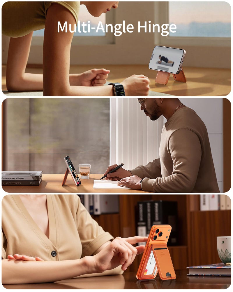 iWALK Stronger Magnetic Wallet, Upgraded for MagSafe Wallet, RFID Blocking, 5 Card Holder with Adjustable Stand, Slim Leather Phone Wallets for iPhone 17/16/15/14/13/12 Series, iPhone Wallets Orange - Image 4